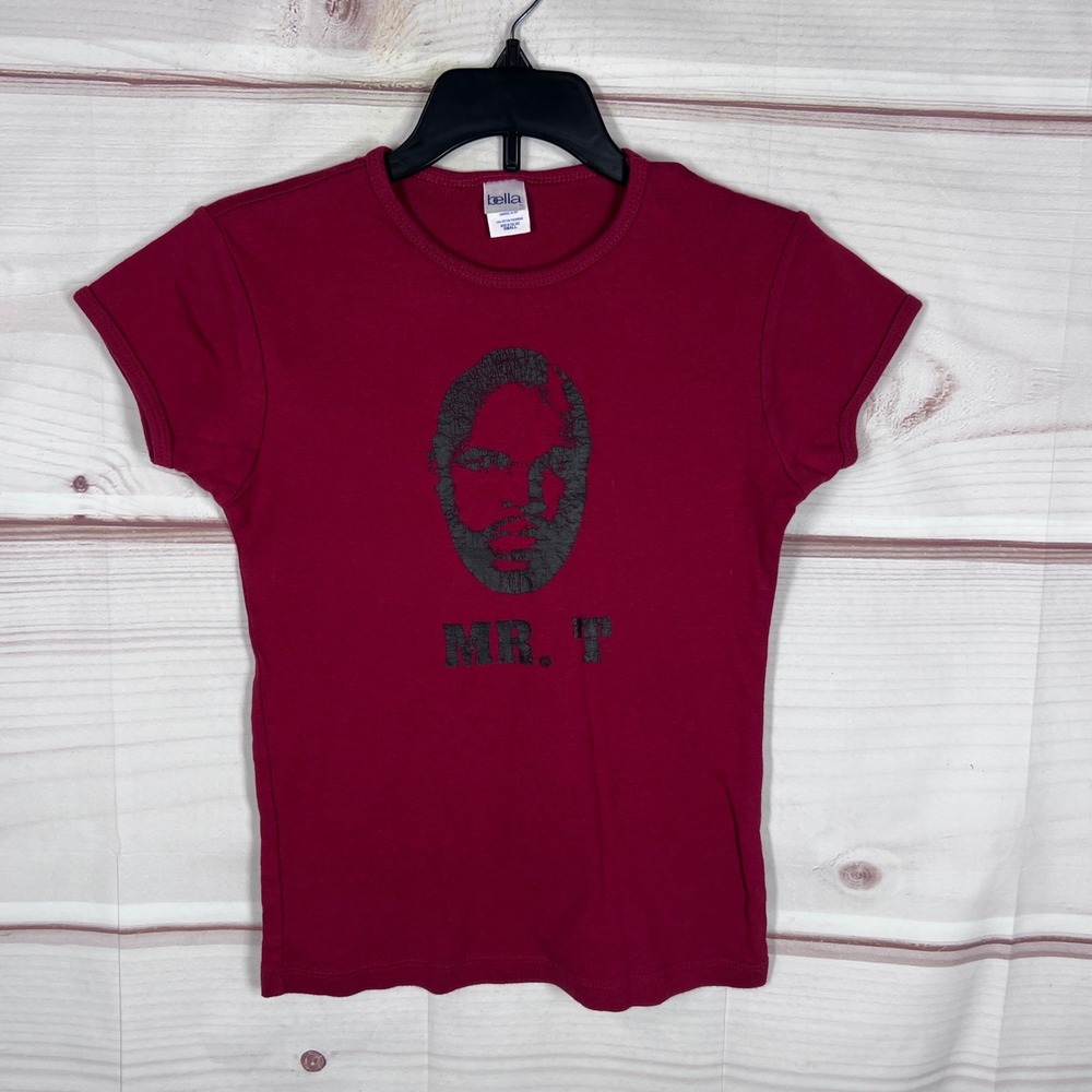 Bella T-Shirt Women Small Red Mr. T Graphic Baby Tee Cotton Y2K Slim Fit Cropped